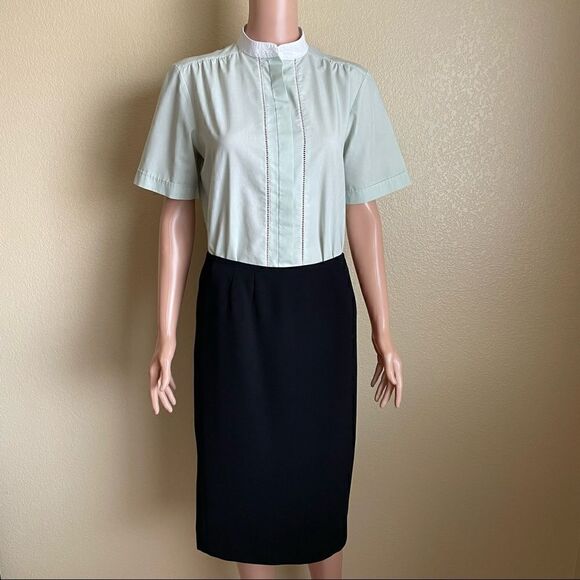 🖤 Vintage High Collar Short Sleeve Button Up Bed Jacket Mint Green Women’s Med - Picture 3 of 10